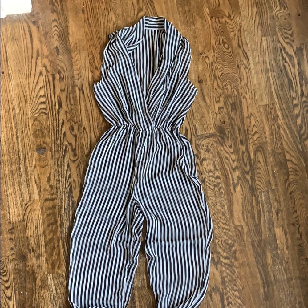 Black and white American apparel striped jumpsuit